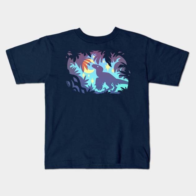 Stargazing Dino (Blue Variant) Kids T-Shirt by KiRAWRa